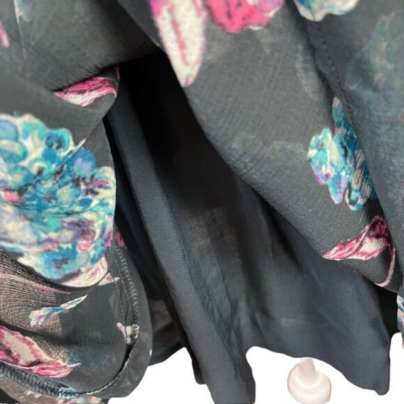 Kimchi Blue Nina Sheer Panel Dress Women's Gray Floral Aqua Pink Lined Size 4 - Picture 7 of 16